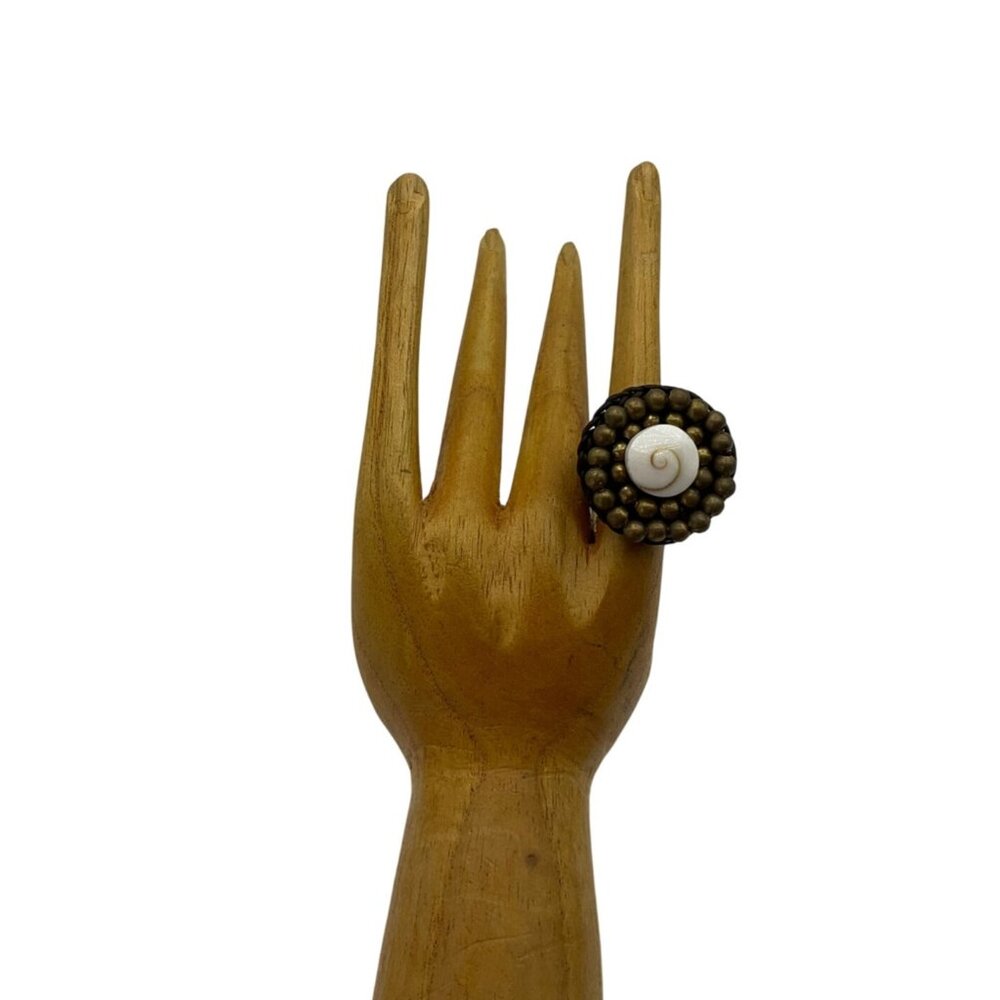 VTG New Old Stock Handmade Ring Sz 7.5 Crochet Natural Shell Coastal Boho